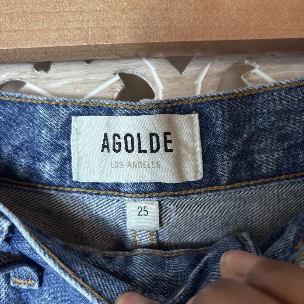 AGOLDE Parker High Waist Distressed Denim Cut Off Shorts Med Wash Blue Size 25